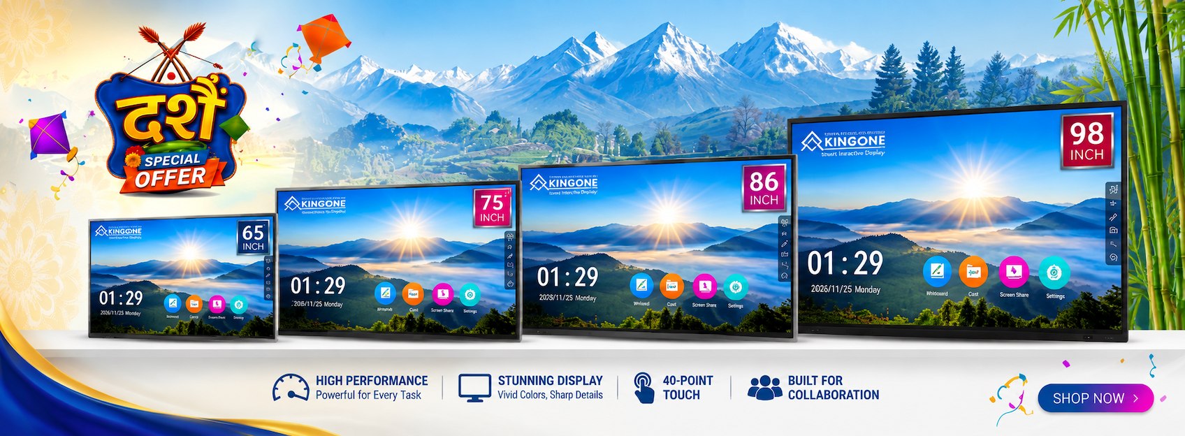 KINGONE smart boards with 65, 75, 86 and 98 inch interactive displays in Nepal